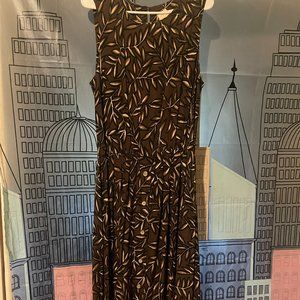 90s Brown Leaf Print 14 Tall Sleeveless SGS Studios Maxi Dress